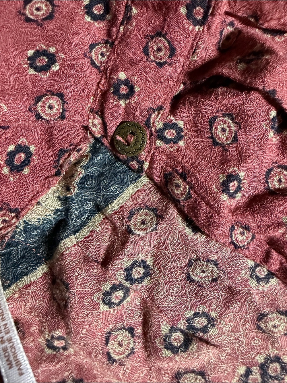 Free People Rose-Pink Floral Buttoned Lightweight Top with Navy Trim